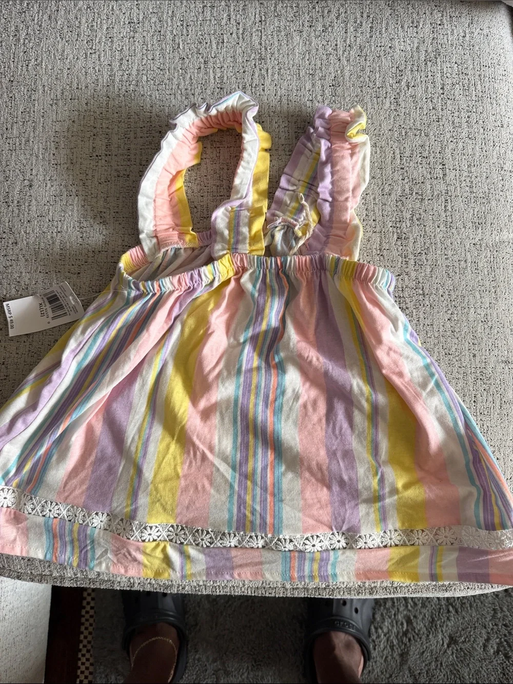 Jessica Simpson Girls Pastel Stripe Ruffle Tank Top - Yellow, Pink, Purple, Blue